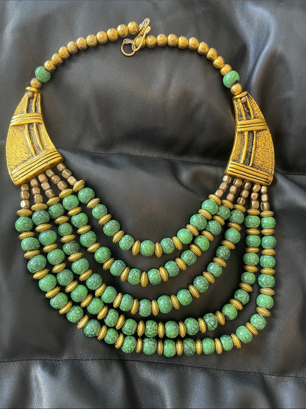 Green and Gold Multi-Strand Statement Necklace